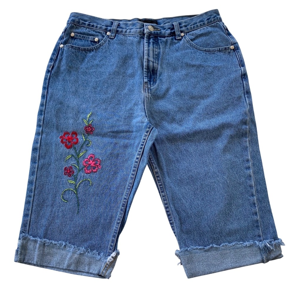 No Boundaries Denim Shorts‎ Juniors 13 Floral Embroidered High Rise Cottage Y2K